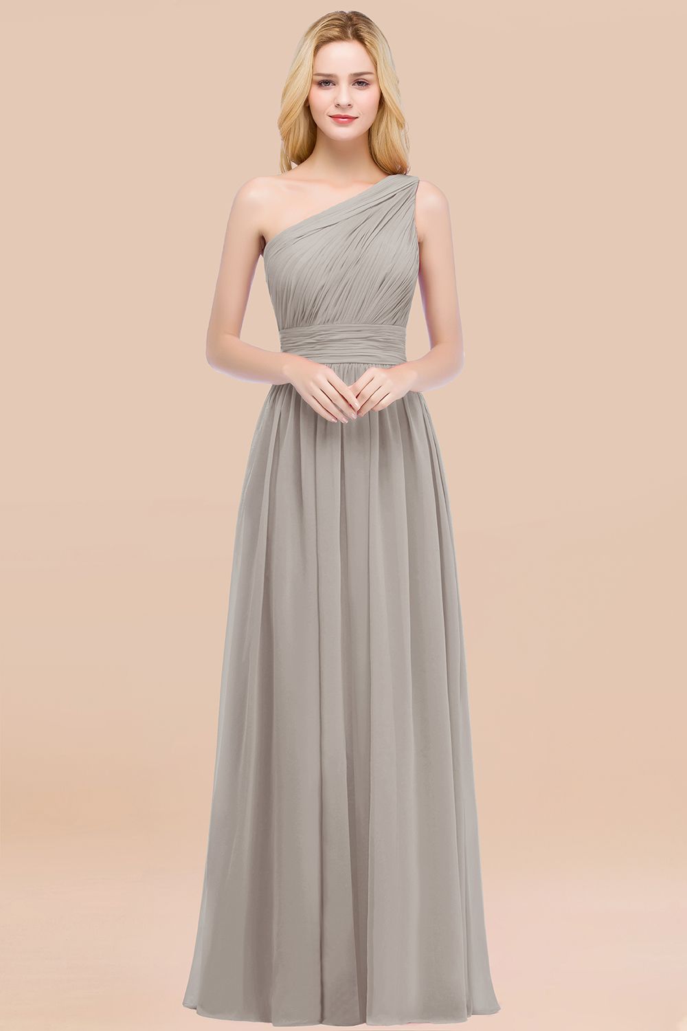 Elegant A-Line Chiffon One-Shoulder Sleeveless Ruffles Floor-Length Bridesmaid Dresses
