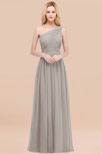 Elegant A-Line Chiffon One-Shoulder Sleeveless Ruffles Floor-Length Bridesmaid Dresses