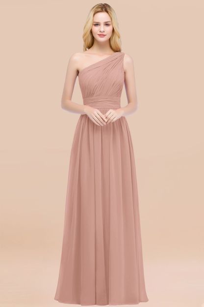 Elegant A-Line Chiffon One-Shoulder Sleeveless Ruffles Floor-Length Bridesmaid Dresses