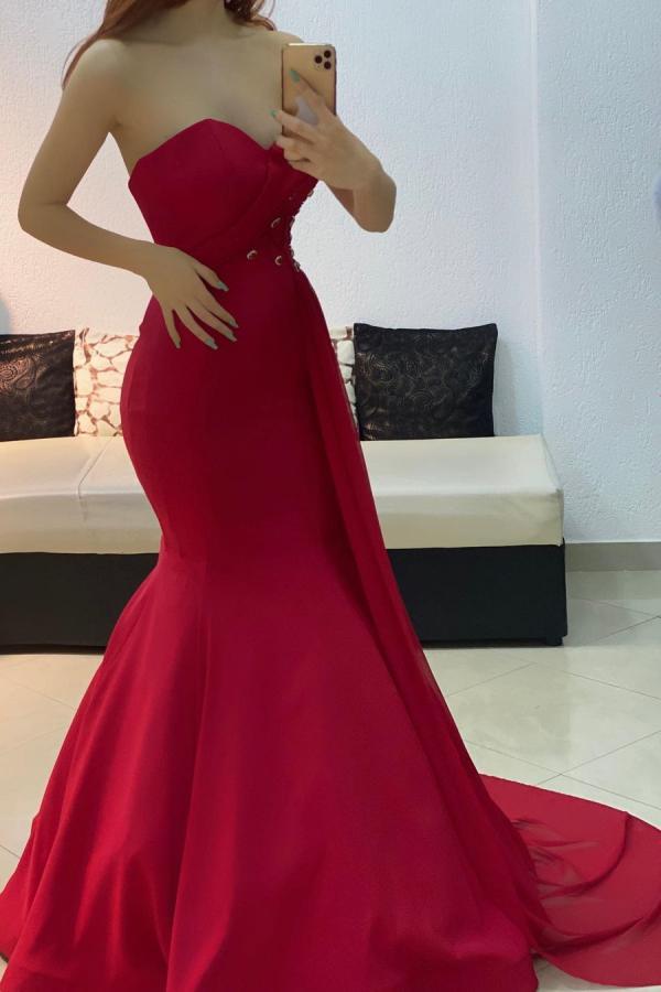 Classy Sweetheart Backless Crystal Ruffles Floor-length Mermaid Prom Dress