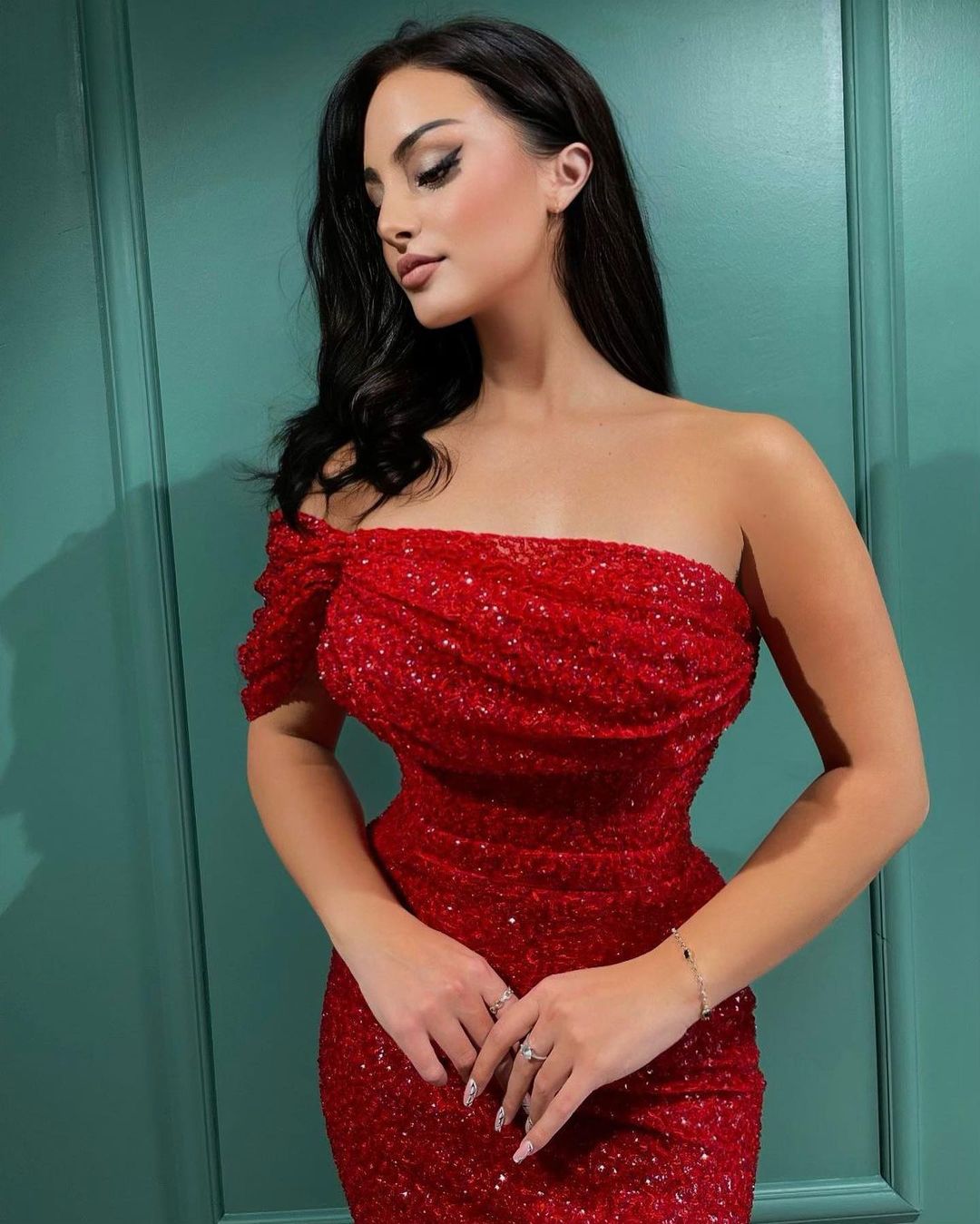 Gorgeous Long Mermaid One Shoulder Glitter Sequins Prom Dress