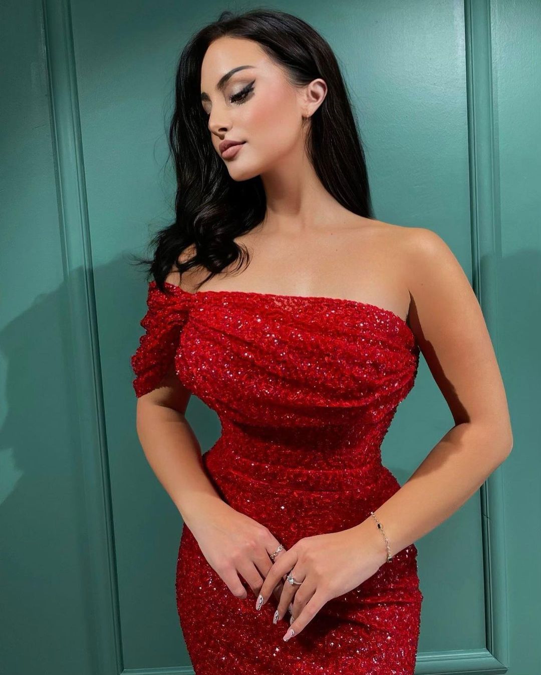 Gorgeous Long Mermaid One Shoulder Glitter Sequins Prom Dress