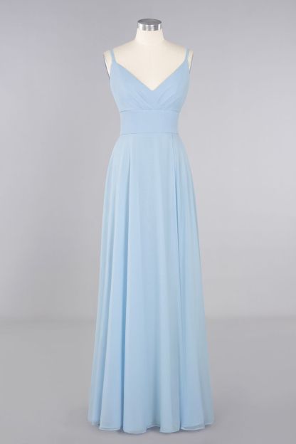 Vintage Spaghetti Straps V-neck A-line Chiffon Floor-length Bridesmaid Dress With Split