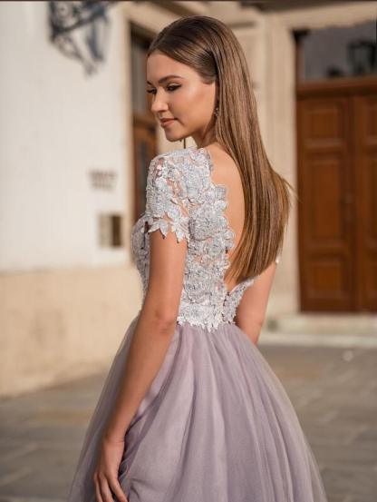 Stylish Short A-line Tulle Formal Dress with Sleeves