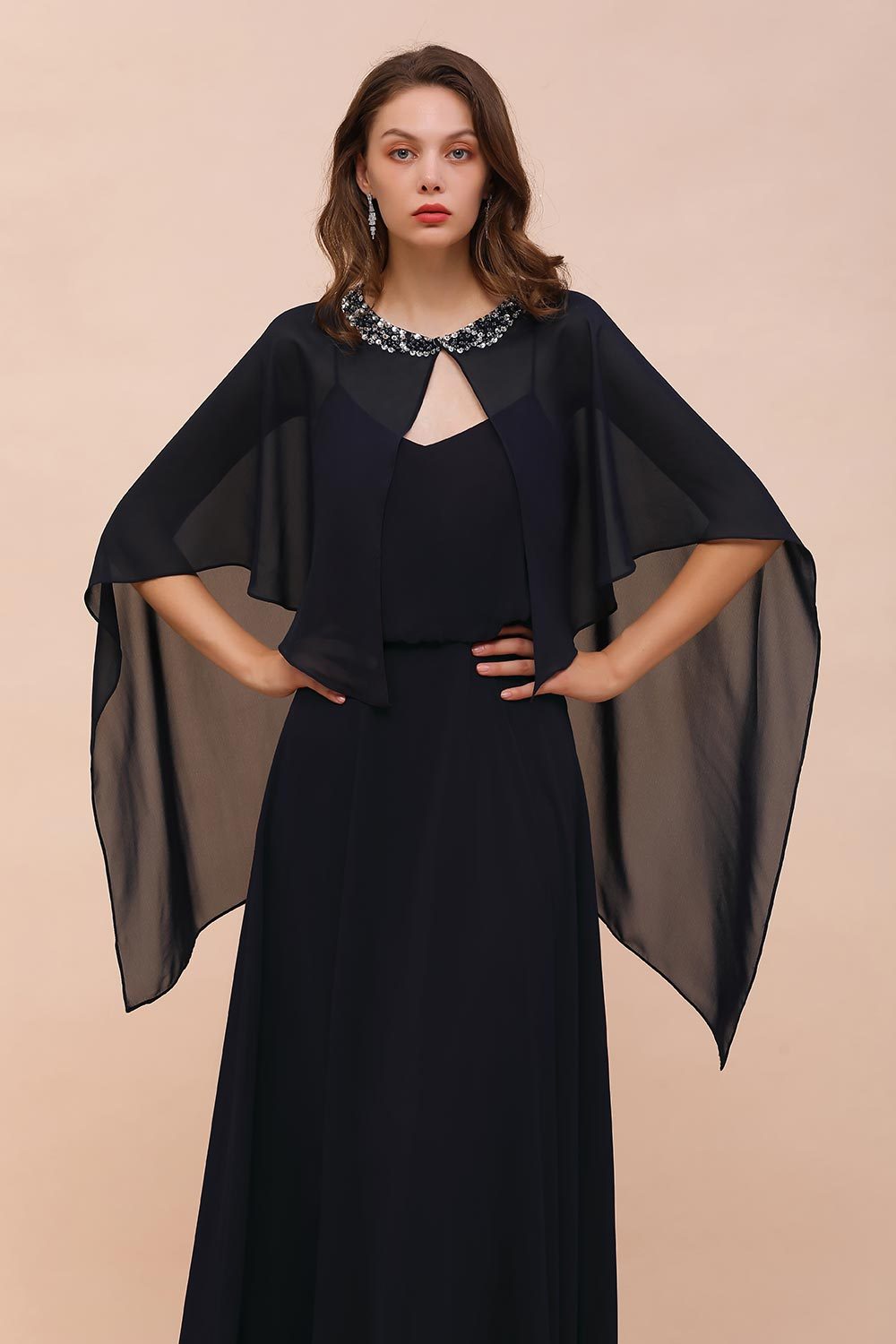 BM1090 Chiffon Dark Navy Special Occasions Wrap