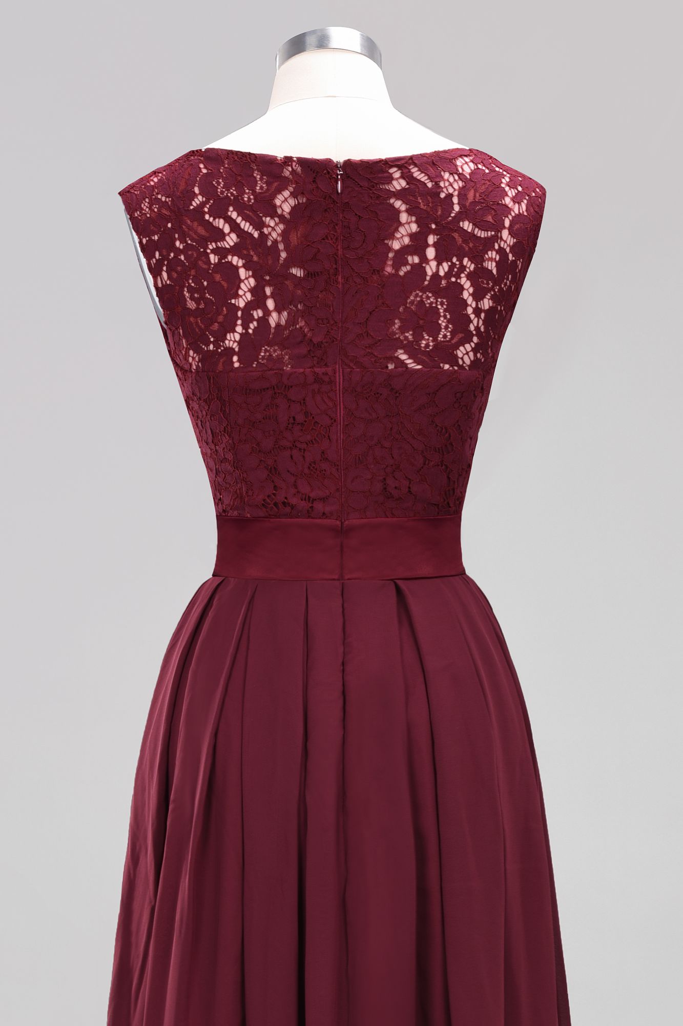 A-line Chiffon Lace Jewel Sleeveless Ruffles Floor-length Bridesmaid Dress