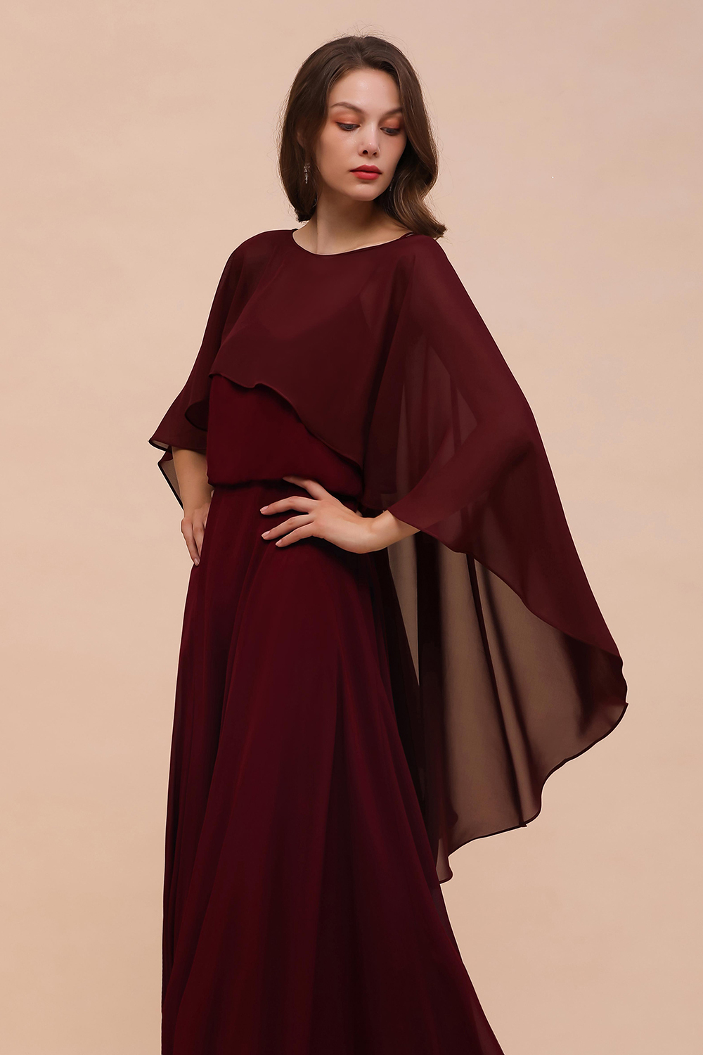 BM1087 Chiffon Burgundy Long Special Occasions Wrap