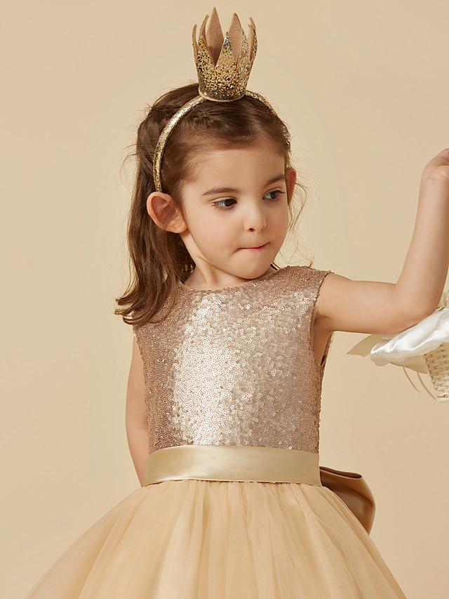 Princess Ankle Length Pageant Flower Girl Dresses - Tulle / Sequined Sleeveless Jewel Neck With Sash / Ribbon / Bow(S)