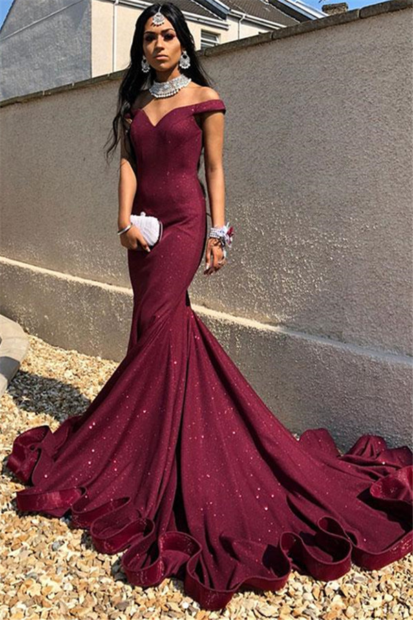Precious Off-the-shoulder Sequined Mermaid Prom Dress
