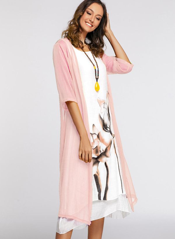 Floral Wrap Round Neckline Midi X-line Dress