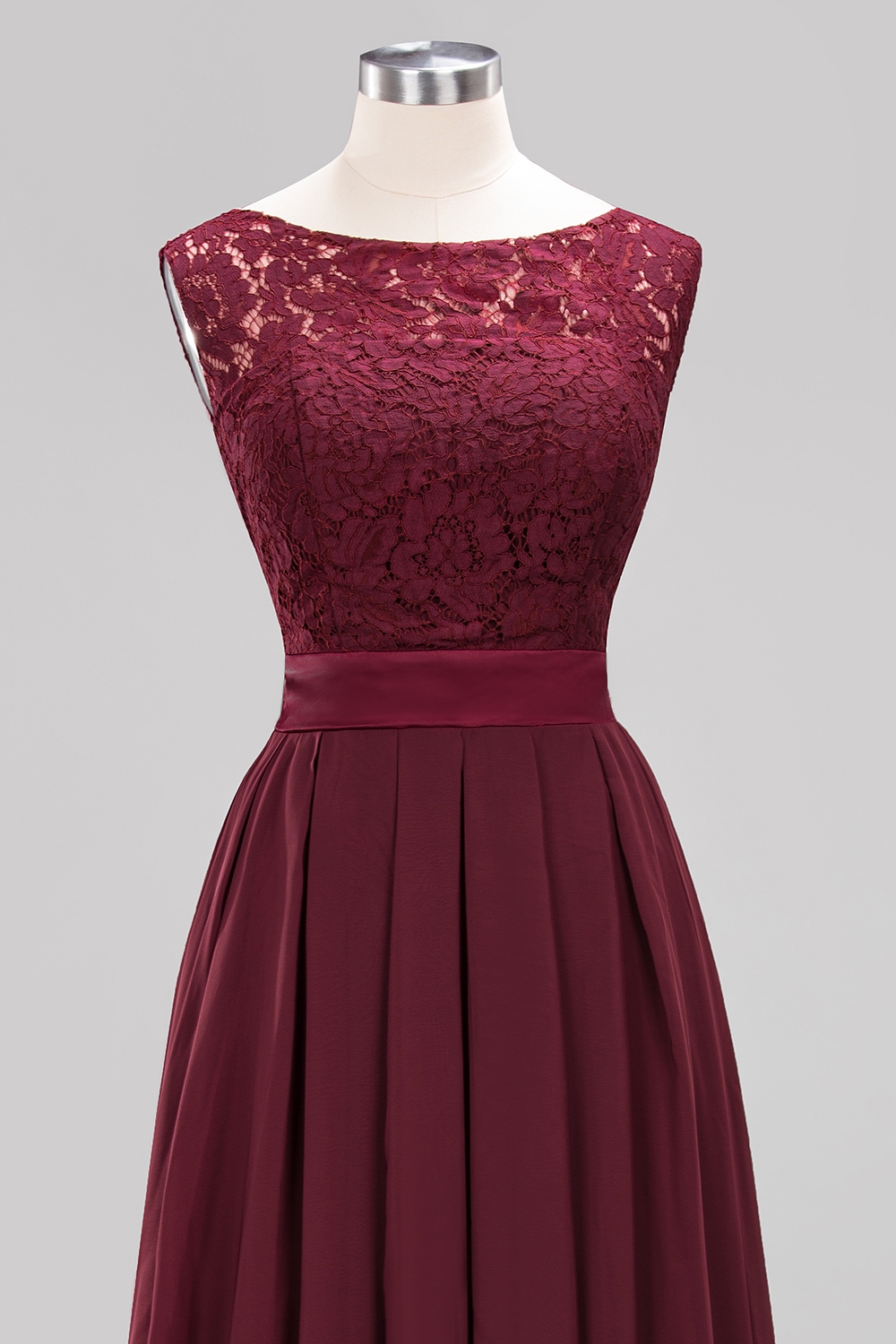 A-line Chiffon Lace Jewel Sleeveless Ruffles Floor-length Bridesmaid Dress