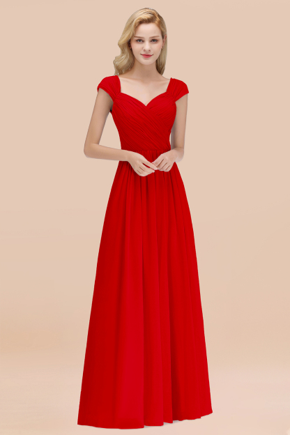 A-Line Chiffon Straps Sweetheart Sleeveless Floor-Length Bridesmaid Dress with Ruffles