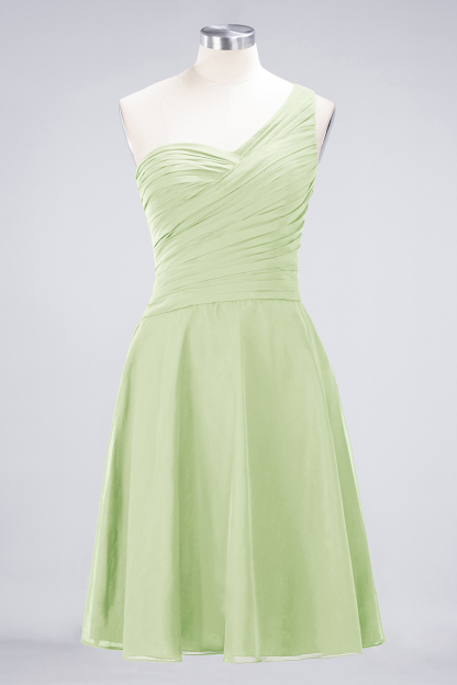 A-Line Chiffon One-Shoulder Sweetheart Sleeveless Knee-Length Bridesmaid Dress with Ruffles