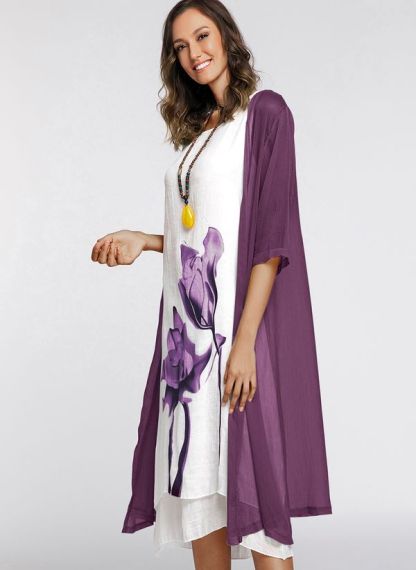 Floral Wrap Round Neckline Midi X-line Dress