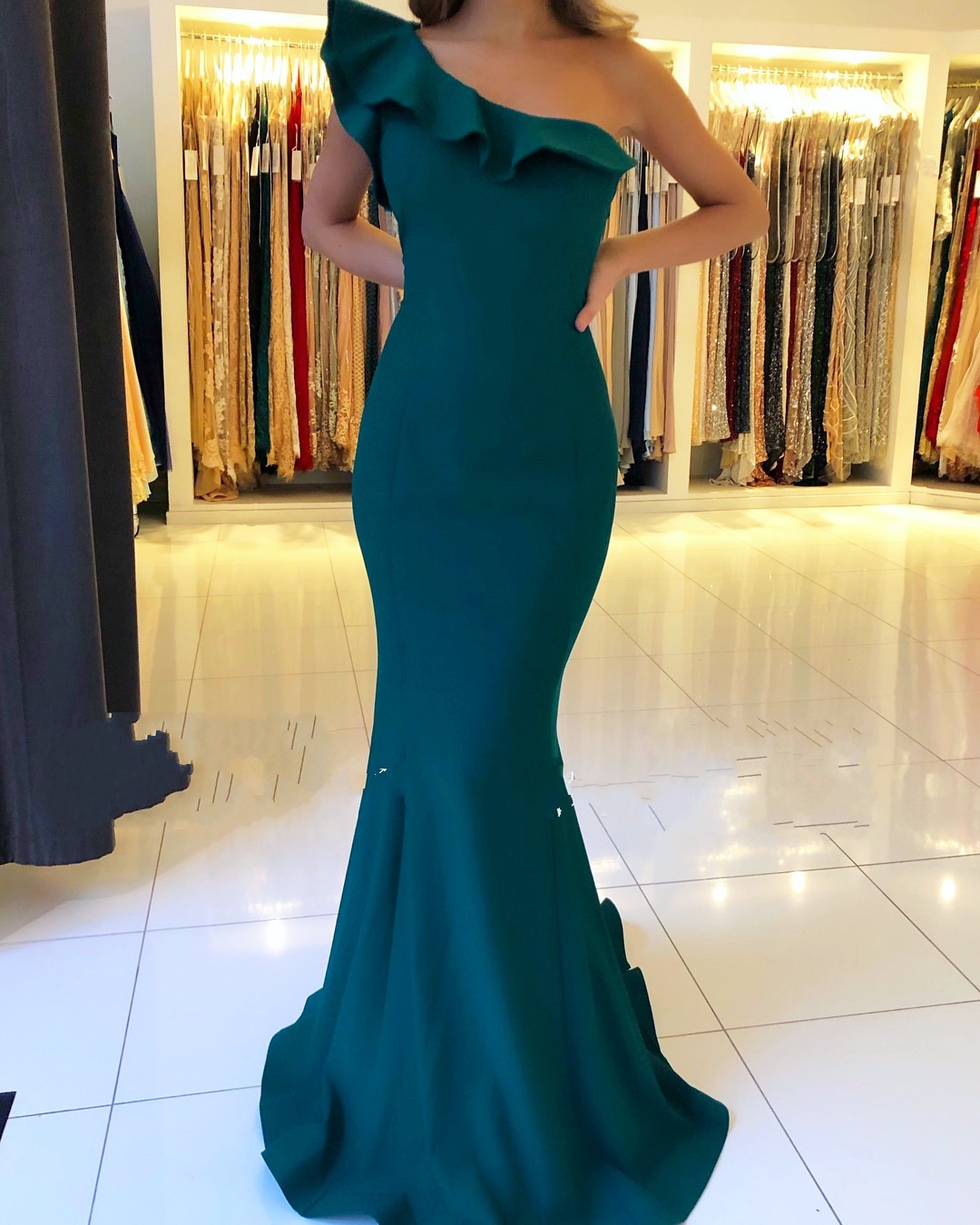 Vintage One Shoulder Floor-length Backless Mermaid Prom Dress With Ruffles