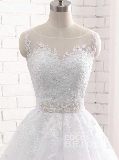 Elegant Long Tulle Lace-Up Ball Gown Wedding Dresses