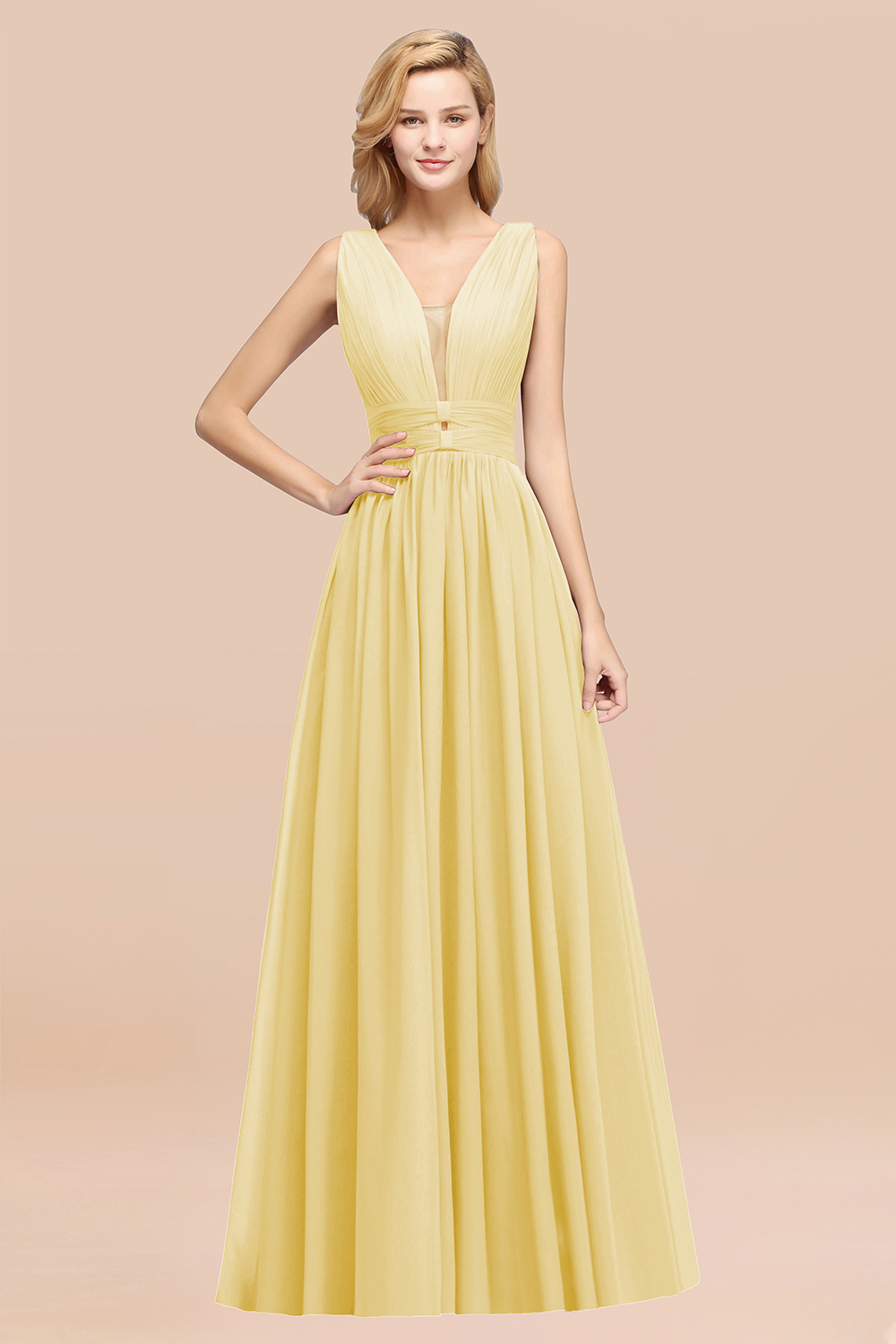 A-Line Chiffon V-Neck Sleeveless Long Bridesmaid Dress