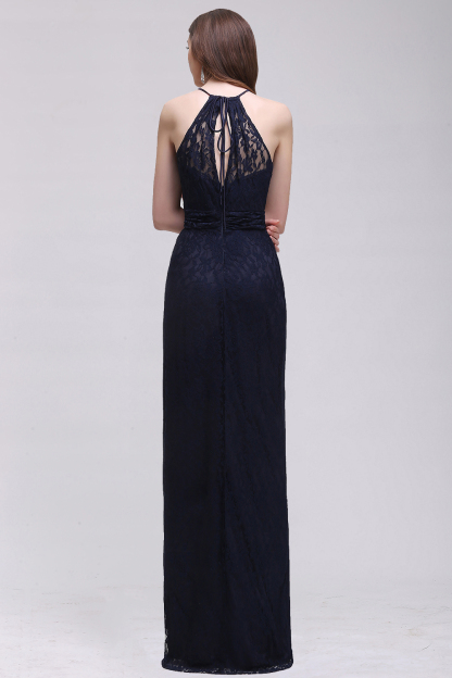 Elegant A-Line Lace Halter Sleeveless Floor-length Bridesmaid Dress