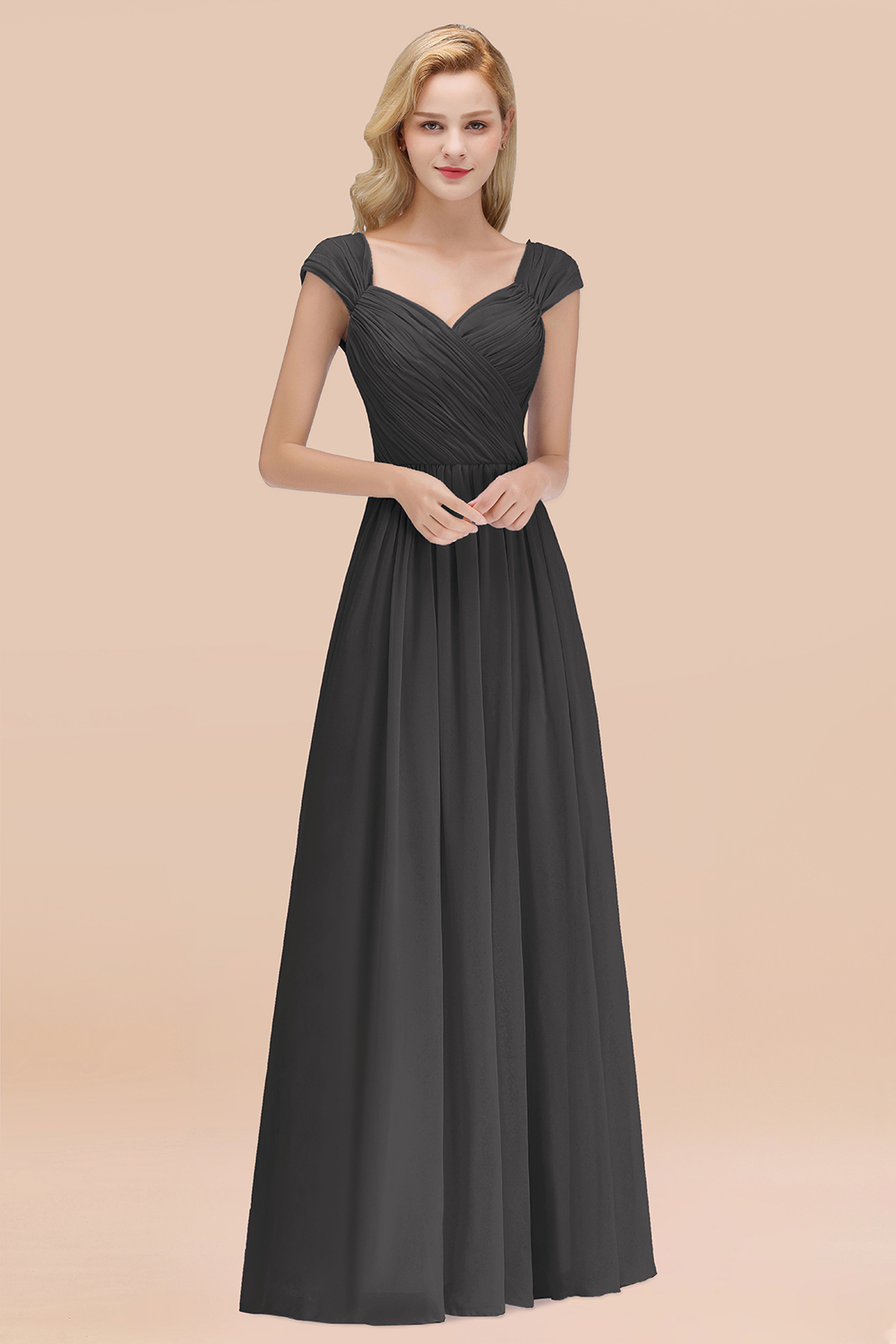 A-Line Chiffon Straps Sweetheart Sleeveless Floor-Length Bridesmaid Dress with Ruffles