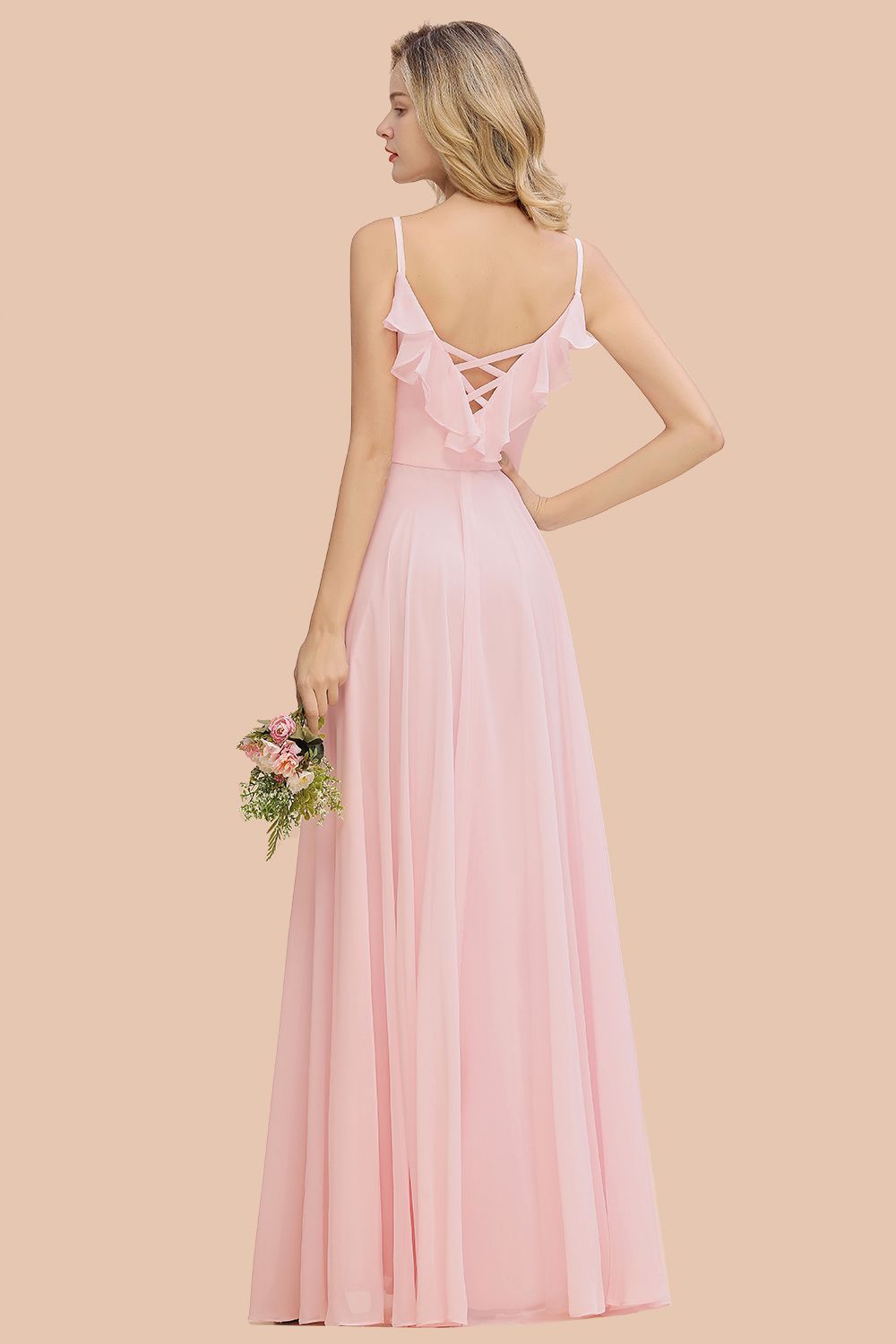 Stylish Straps V-neck A-line Long Bridesmaid Dress