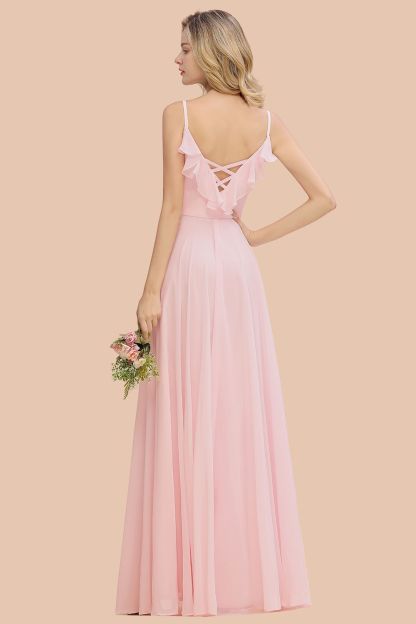 Stylish Straps V-neck A-line Long Bridesmaid Dress