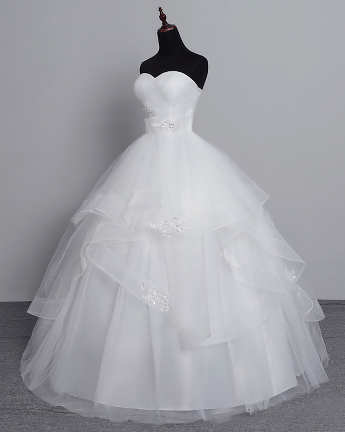 White Long Ball Gown Tulle Layered Strapless Vintage Wedding Dress   COCOSBRIDE