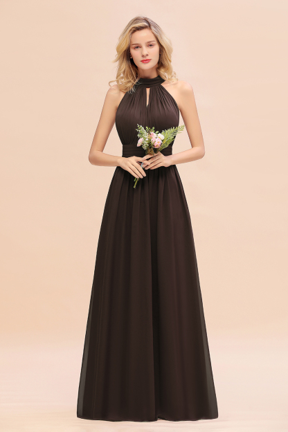 BM0758 Glamorous High-Neck Halter Bridesmaid Affordable Dresses with Ruffle