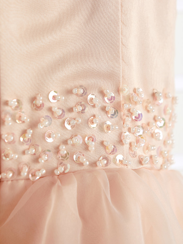 A-Line Jewel Neck Ankle Length Organza / Satin Junior Bridesmaid Dress With Beading / Tier