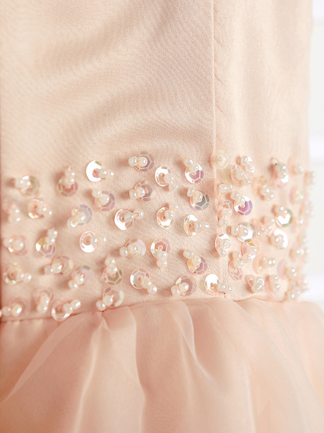 A-Line Jewel Neck Ankle Length Organza / Satin Junior Bridesmaid Dress With Beading / Tier
