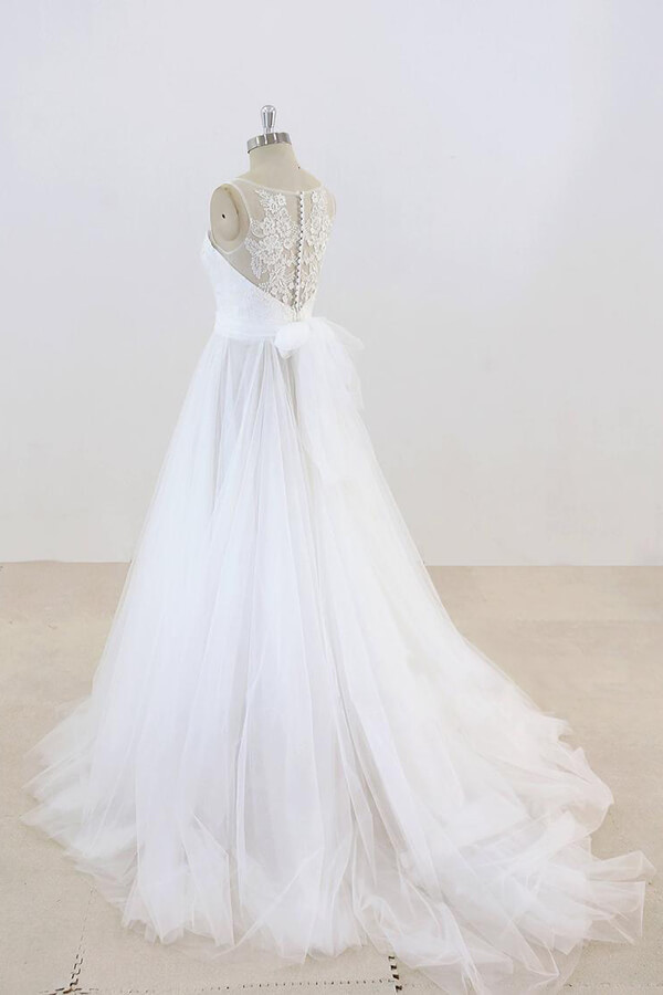 Elegant Long Illusion Lace Tulle A-line Wedding Dress