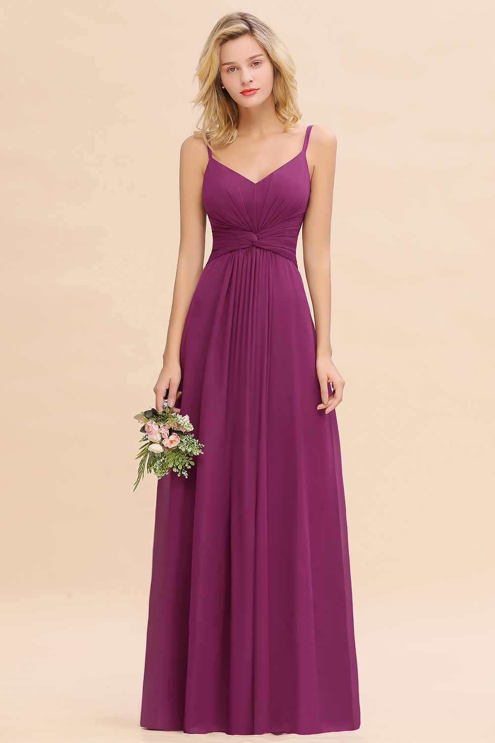 Elegant A-line Ruffles Spaghetti Straps Bridesmaid Dress
