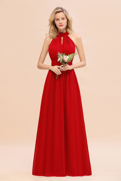 BM0758 Glamorous High-Neck Halter Bridesmaid Affordable Dresses with Ruffle