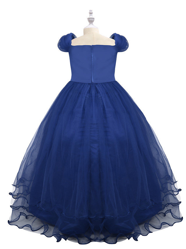 Princess Maxi Birthday / Pageant Flower Girl Dresses - Chiffon / Tulle Short Sleeve Boat Neck With Beading / Appliques / Paillette