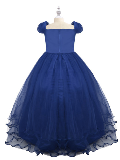 Princess Maxi Birthday / Pageant Flower Girl Dresses - Chiffon / Tulle Short Sleeve Boat Neck With Beading / Appliques / Paillette