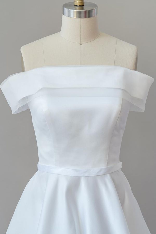Elegant Long Off the Shoulder Satin A-line White Wedding Dress