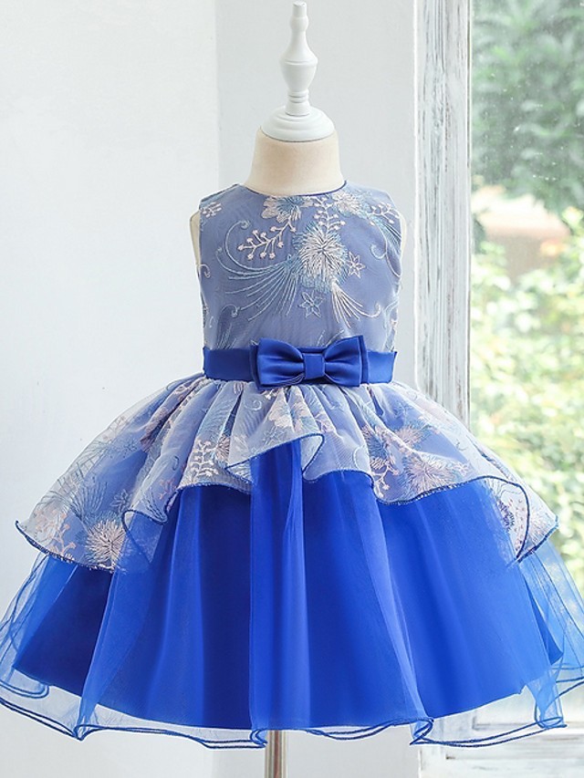 Princess / Ball Gown Knee Length Wedding / Party Flower Girl Dresses - Tulle Sleeveless Jewel Neck With Bow(S) / Tier