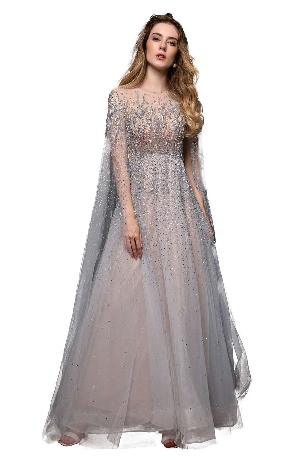 Luxury Shawl Sequined A-line Long Prom Dress