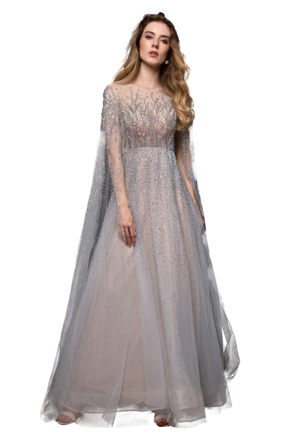 Luxury Shawl Sequined A-line Long Prom Dress