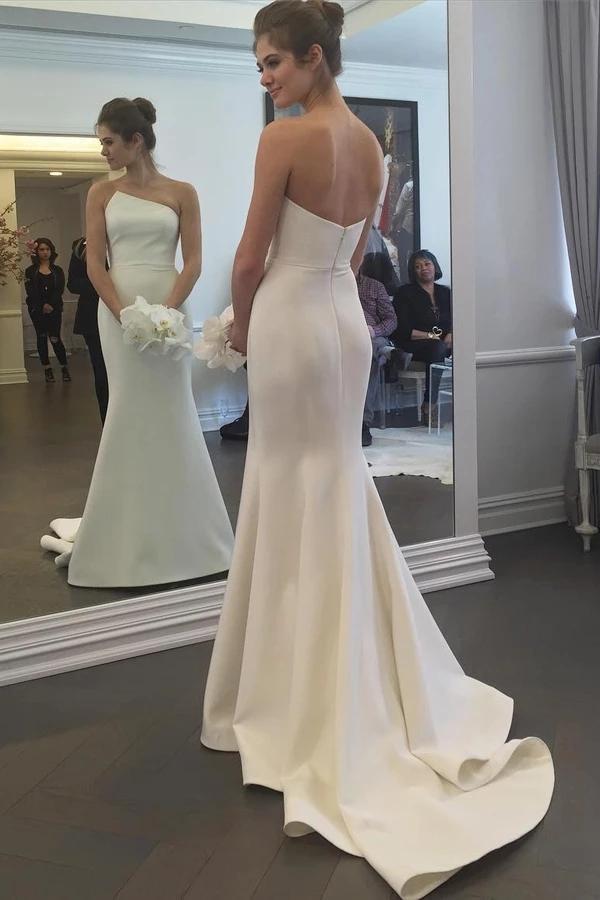 chinese dress ladies Ivory Mermaid Strapless Wedding Dress with Appliques, PW429 main image 1