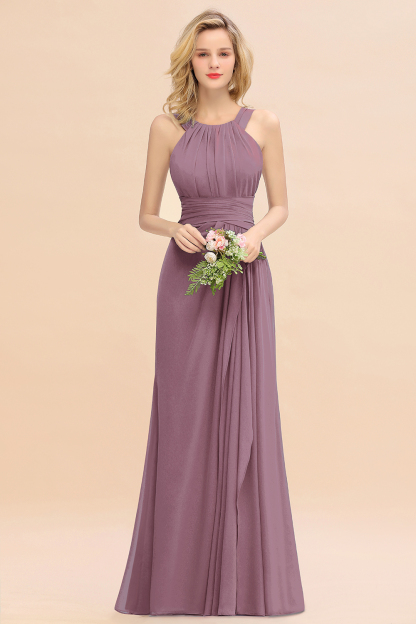 Long A-line Halter Chiffon Backless Floor-length Bridesmaid Dresses