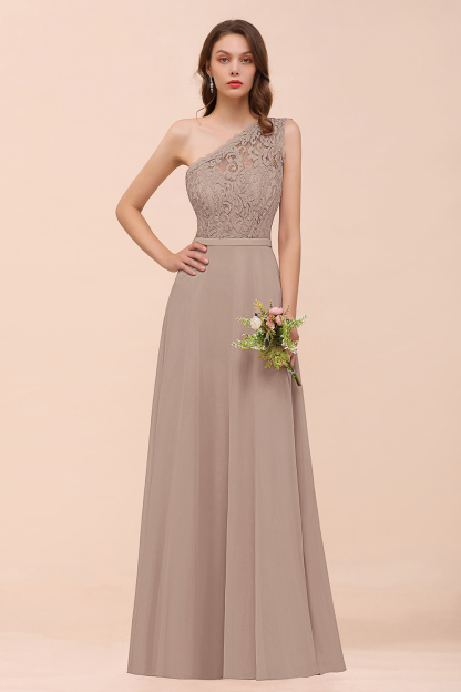 Classy One Shoulder Appliques Lace Floor-length A-Line Chiffon Bridesmaid Dress