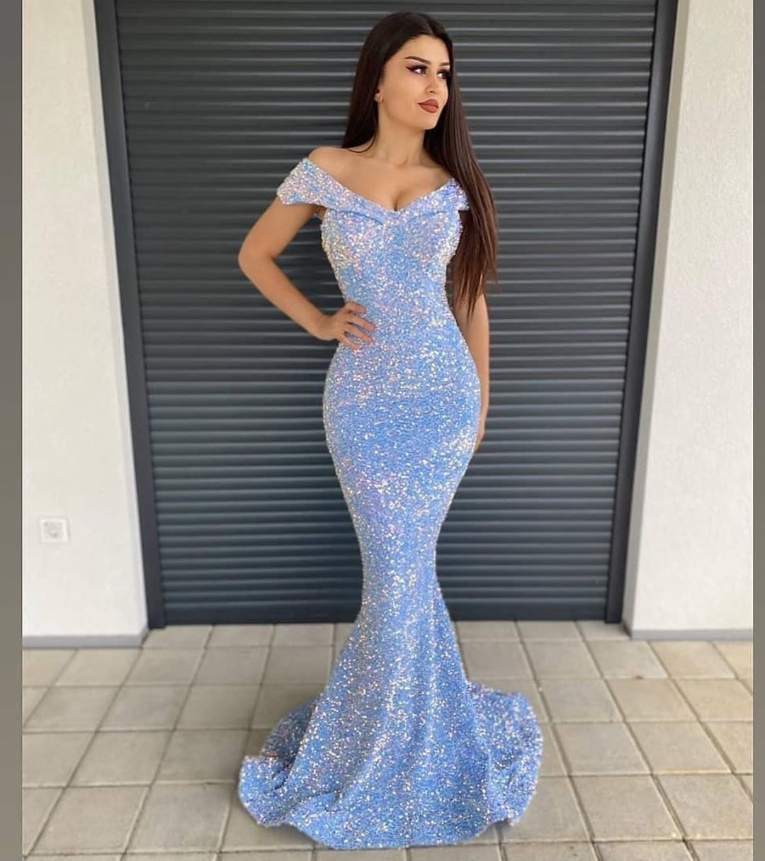 Luxury Off-the-Shoulder Sweetheart Sequins Floor-length Mermaid Prom Dress