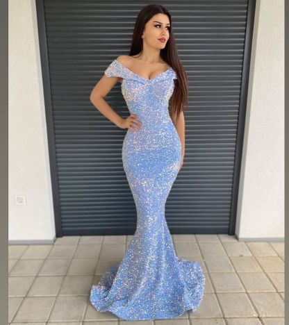 Luxury Off-the-Shoulder Sweetheart Sequins Floor-length Mermaid Prom Dress