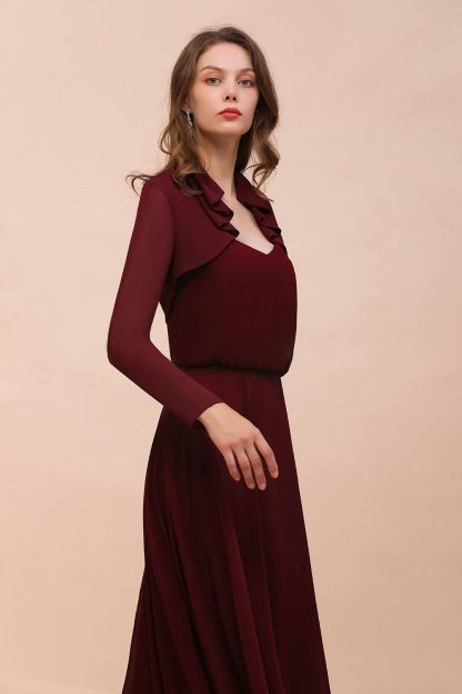 BM1891 Long Sleeves Burgundy Chiffon Wedding Wraps