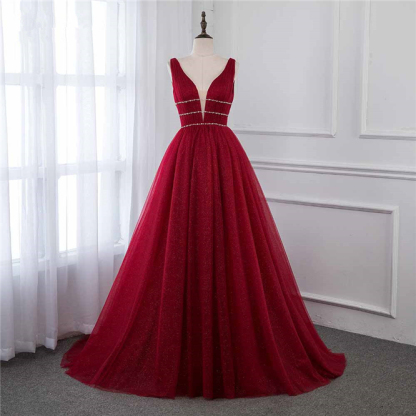 Gorgeous A-Line V-neck Wide Straps Sequins Beading Floor-length Prom Dress