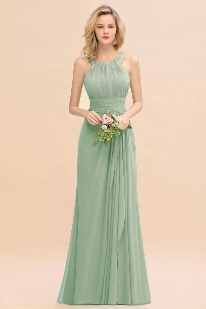 Long A-line Halter Chiffon Backless Floor-length Bridesmaid Dresses
