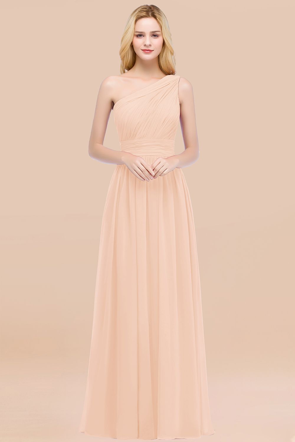 Elegant A-Line Chiffon One-Shoulder Sleeveless Ruffles Floor-Length Bridesmaid Dresses