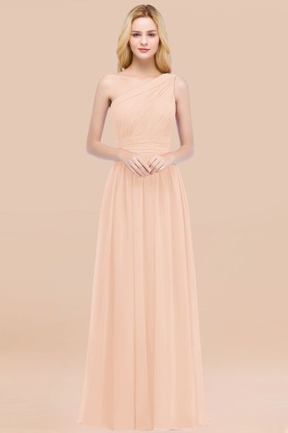 Elegant A-Line Chiffon One-Shoulder Sleeveless Ruffles Floor-Length Bridesmaid Dresses