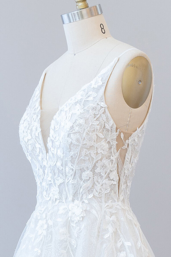 Open Back Appliques Tulle A-line Wedding Dress