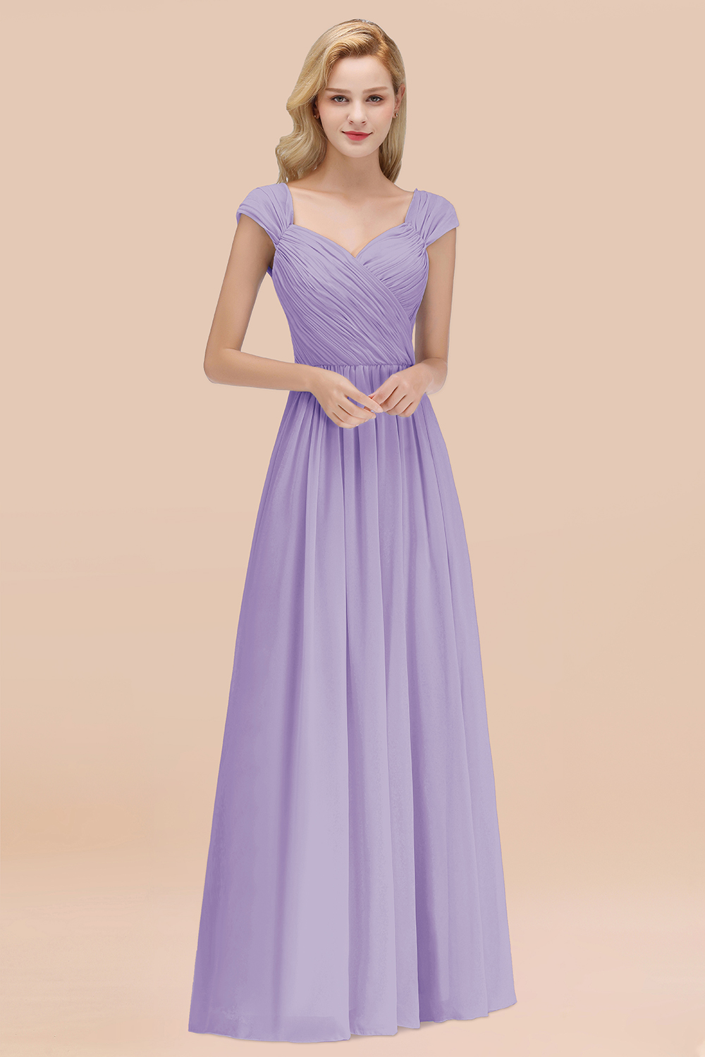 A-Line Chiffon Straps Sweetheart Sleeveless Floor-Length Bridesmaid Dress with Ruffles